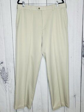 IZOD Golf Pants Mens Sz 38x32 Khaki Beige Straight Leg Chino Polyester